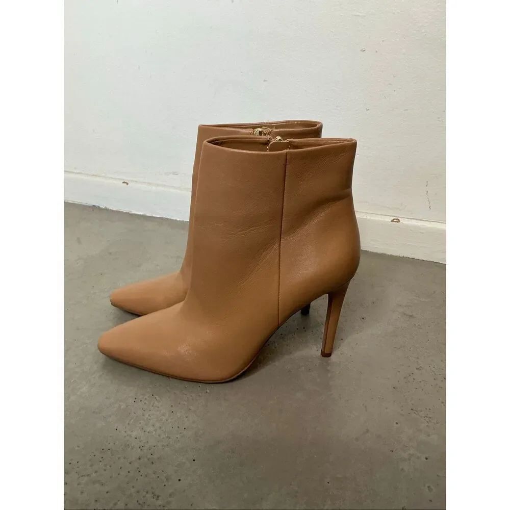 Vince Camuto Allost Pointy Almond Toe Heeled Ankle Bootie| Natural Tan in 7